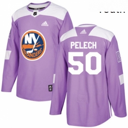 Youth Adidas New York Islanders 50 Adam Pelech Authentic Purple Fights Cancer Practice NHL Jersey 