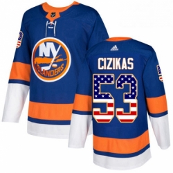 Youth Adidas New York Islanders 53 Casey Cizikas Authentic Royal Blue USA Flag Fashion NHL Jersey 