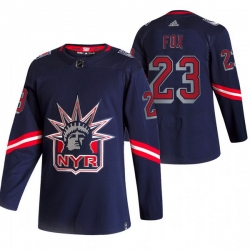 Men New York Rangers 23 Adam Fox Navy Adidas 2020 21 Reverse Retro Alternate NHL Jersey