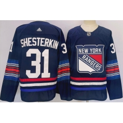 Men New York Rangers 31 Igor Shesterkin Navy Stitched Jersey