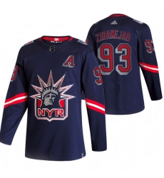 Men New York Rangers 93 Mika Zibanejad Navy Adidas 2020 21 Reverse Retro Alternate NHL Jersey