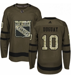 Mens Adidas New York Rangers 10 Ron Duguay Authentic Green Salute to Service NHL Jersey 