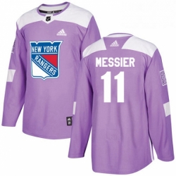 Mens Adidas New York Rangers 11 Mark Messier Authentic Purple Fights Cancer Practice NHL Jersey 