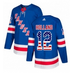 Mens Adidas New York Rangers 12 Peter Holland Authentic Royal Blue USA Flag Fashion NHL Jersey 