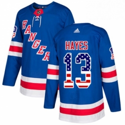 Mens Adidas New York Rangers 13 Kevin Hayes Authentic Royal Blue USA Flag Fashion NHL Jersey 