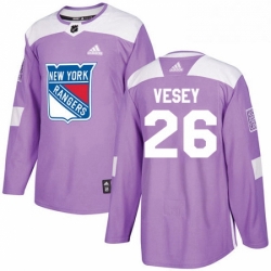 Mens Adidas New York Rangers 26 Jimmy Vesey Authentic Purple Fights Cancer Practice NHL Jersey 
