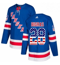 Mens Adidas New York Rangers 28 Chris Bigras Authentic Royal Blue USA Flag Fashion NHL Jersey 