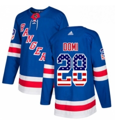 Mens Adidas New York Rangers 28 Tie Domi Authentic Royal Blue USA Flag Fashion NHL Jersey 