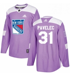 Mens Adidas New York Rangers 31 Ondrej Pavelec Authentic Purple Fights Cancer Practice NHL Jersey 