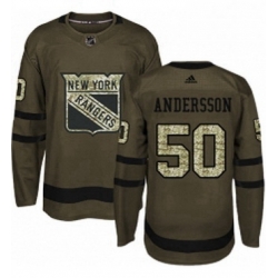 Mens Adidas New York Rangers 50 Lias Andersson Authentic Green Salute to Service NHL Jersey 
