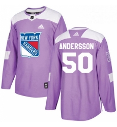 Mens Adidas New York Rangers 50 Lias Andersson Authentic Purple Fights Cancer Practice NHL Jersey 
