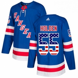 Mens Adidas New York Rangers 55 Nick Holden Authentic Royal Blue USA Flag Fashion NHL Jersey 