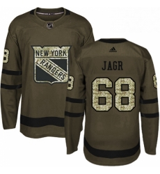 Mens Adidas New York Rangers 68 Jaromir Jagr Premier Green Salute to Service NHL Jersey 