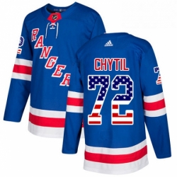 Mens Adidas New York Rangers 72 Filip Chytil Authentic Royal Blue USA Flag Fashion NHL Jersey 