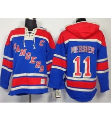 New York Rangers 11 Mark Messier Blue Lace-Up Jersey Hoodies