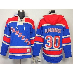 New York Rangers 30 Henrik Lundqvist Blue Blue Lace-Up NHL Jersey Hoodies