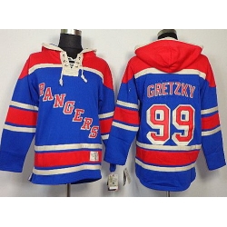 New York Rangers 99 Wayne Gretzky Blue Lace-Up Jersey Hoodies