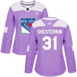 Women Adidas New York Rangers 31 Igor Shesterkin Purple Fights Cancer Practice NHL Jersey