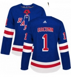 Womens Adidas New York Rangers 1 Eddie Giacomin Premier Royal Blue Home NHL Jersey 