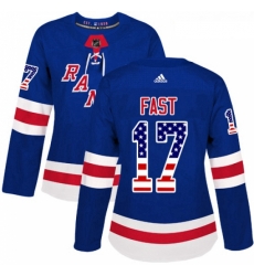 Womens Adidas New York Rangers 17 Jesper Fast Authentic Royal Blue USA Flag Fashion NHL Jersey 