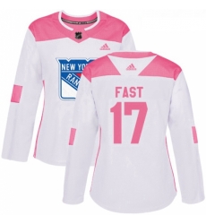 Womens Adidas New York Rangers 17 Jesper Fast Authentic WhitePink Fashion NHL Jersey 