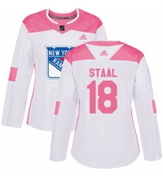 Womens Adidas New York Rangers 18 Marc Staal Authentic WhitePink Fashion NHL Jersey 