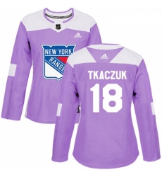 Womens Adidas New York Rangers 18 Walt Tkaczuk Authentic Purple Fights Cancer Practice NHL Jersey 