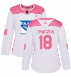 Womens Adidas New York Rangers 18 Walt Tkaczuk Authentic WhitePink Fashion NHL Jersey 