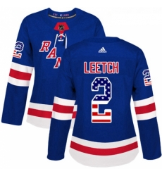 Womens Adidas New York Rangers 2 Brian Leetch Authentic Royal Blue USA Flag Fashion NHL Jersey 