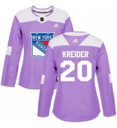 Womens Adidas New York Rangers 20 Chris Kreider Authentic Purple Fights Cancer Practice NHL Jersey 