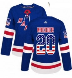 Womens Adidas New York Rangers 20 Chris Kreider Authentic Royal Blue USA Flag Fashion NHL Jersey 