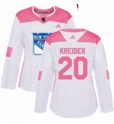 Womens Adidas New York Rangers 20 Chris Kreider Authentic WhitePink Fashion NHL Jersey 