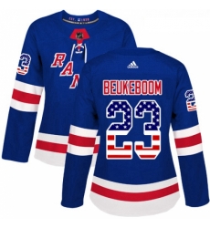 Womens Adidas New York Rangers 23 Jeff Beukeboom Authentic Royal Blue USA Flag Fashion NHL Jersey 