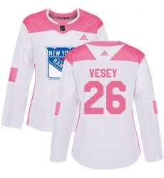 Womens Adidas New York Rangers 26 Jimmy Vesey Authentic WhitePink Fashion NHL Jersey 