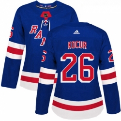 Womens Adidas New York Rangers 26 Joe Kocur Authentic Royal Blue Home NHL Jersey 