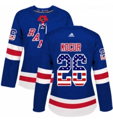 Womens Adidas New York Rangers 26 Joe Kocur Authentic Royal Blue USA Flag Fashion NHL Jersey 