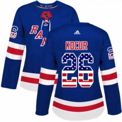 Womens Adidas New York Rangers 26 Joe Kocur Authentic Royal Blue USA Flag Fashion NHL Jersey 
