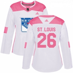 Womens Adidas New York Rangers 26 Martin St Louis Authentic WhitePink Fashion NHL Jersey 