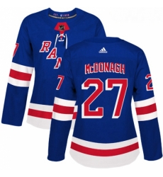 Womens Adidas New York Rangers 27 Ryan McDonagh Authentic Royal Blue Home NHL Jersey 