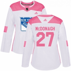 Womens Adidas New York Rangers 27 Ryan McDonagh Authentic WhitePink Fashion NHL Jersey 