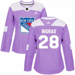 Womens Adidas New York Rangers 28 Chris Bigras Authentic Purple Fights Cancer Practice NHL Jersey 