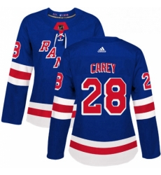 Womens Adidas New York Rangers 28 Paul Carey Authentic Royal Blue Home NHL Jersey 