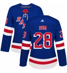 Womens Adidas New York Rangers 28 Tie Domi Authentic Royal Blue Home NHL Jersey 