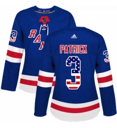 Womens Adidas New York Rangers 3 James Patrick Authentic Royal Blue USA Flag Fashion NHL Jersey 