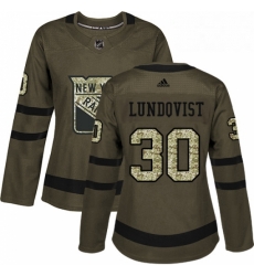 Womens Adidas New York Rangers 30 Henrik Lundqvist Authentic Green Salute to Service NHL Jersey 