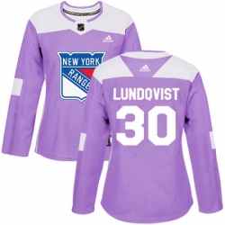 Womens Adidas New York Rangers 30 Henrik Lundqvist Authentic Purple Fights Cancer Practice NHL Jersey 