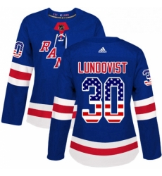 Womens Adidas New York Rangers 30 Henrik Lundqvist Authentic Royal Blue USA Flag Fashion NHL Jersey 
