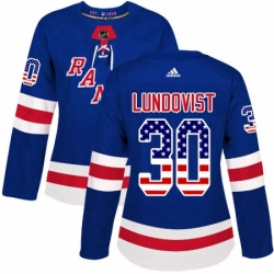 Womens Adidas New York Rangers 30 Henrik Lundqvist Authentic Royal Blue USA Flag Fashion NHL Jersey 