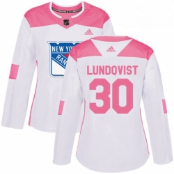 Womens Adidas New York Rangers 30 Henrik Lundqvist Authentic WhitePink Fashion NHL Jersey 