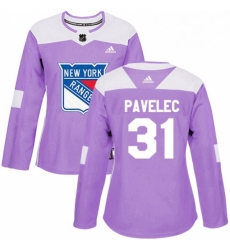 Womens Adidas New York Rangers 31 Ondrej Pavelec Authentic Purple Fights Cancer Practice NHL Jersey 